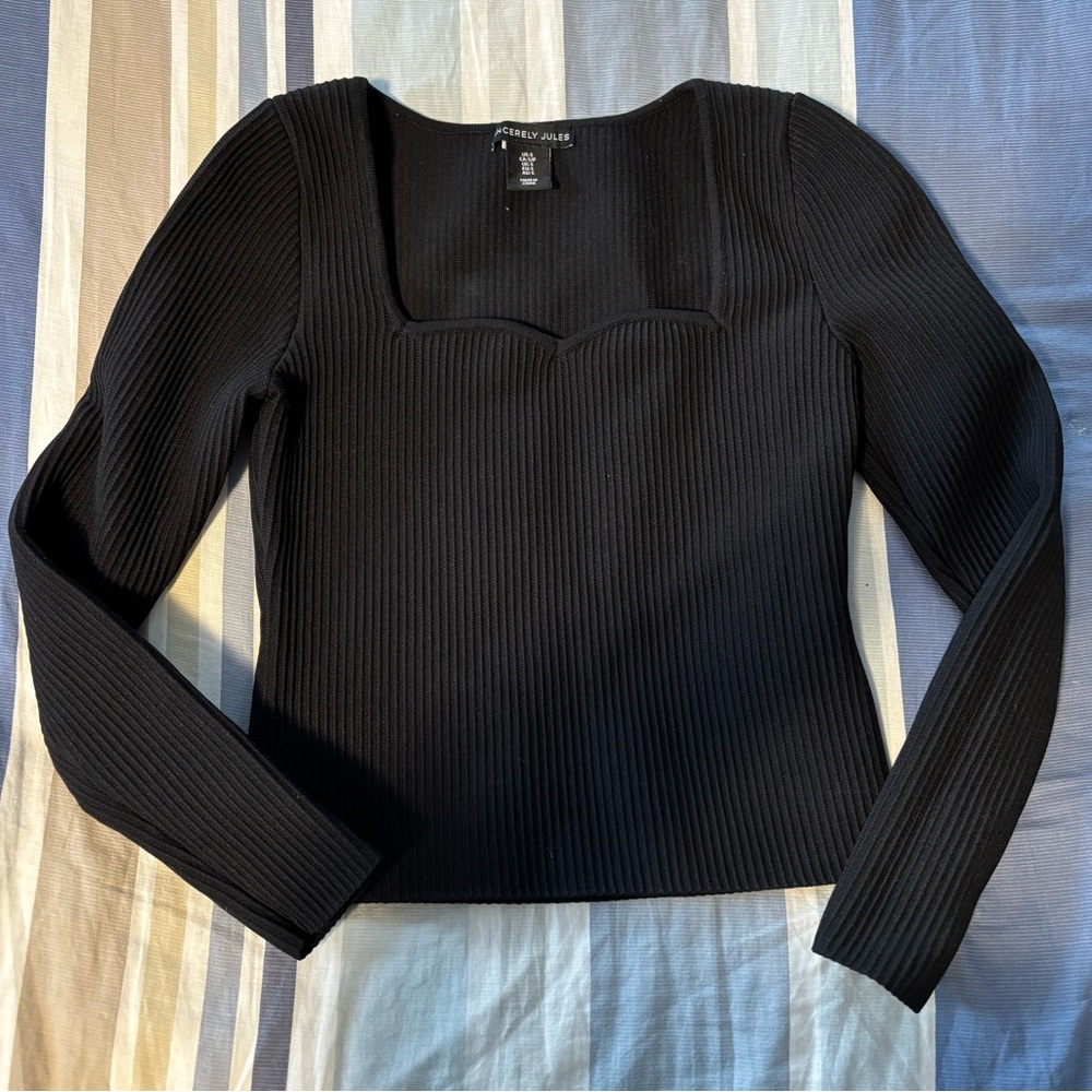 Sincerely Jules Black Ribbed Long Sleeve Top